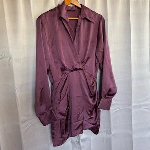 Elegant Purple Women's Satin Wrap Dress Zara Size Small Long Sleeve Mini